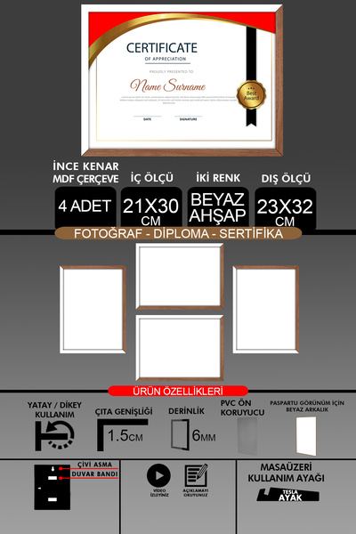Bytwo 4 komada okvira 21x30 - tanki letvičasti A4 okvir - 2 boje belo drvo - ...