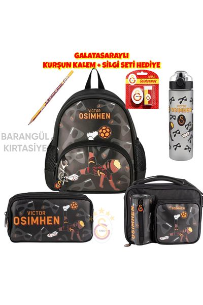 Galatasaray Me Bag 2 Compartments Licensed 4 Pcs School Set with Osimhen. Galatasarayli Pencil + Eraser Set Gift