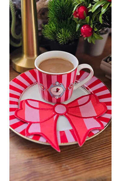 Agbtrend Pink Red Striped Bow Embroidery Presentation and Cocktail Napkin