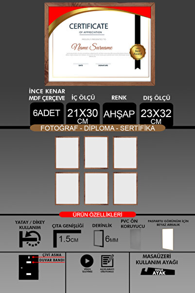 Bytwo 6 komada okvira 21x30 - tanki letvičasti A4 okvir - drveni okvir - okvi...
