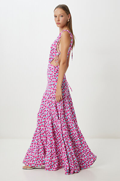 Lovelyİstanbul Καλοκαιρινό φόρεμα βισκόζης με μοτίβο LFG0062 ΡΟΖ ΜΠΛΕ