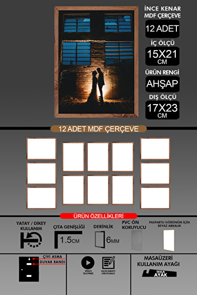 Bytwo 12 komada okvira 15x21 - tanki letvičasti A5 okvir - drveni okvir - 6mm...