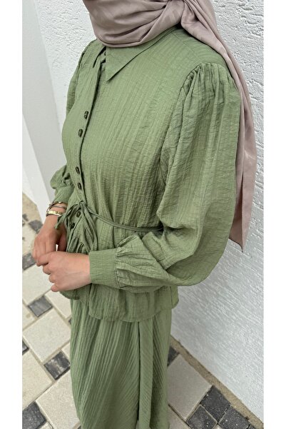 BURKAY Double Suit with Flywheel Detail and Buttons - Elegant & Stylish Hijab Combination