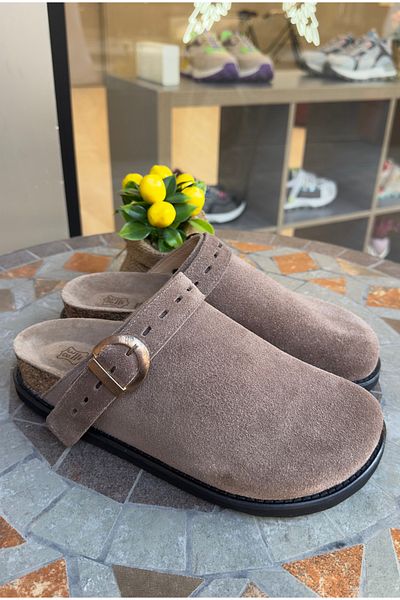 Lemoors Mary Jane Natural Cork Sole Genuine Suede Leather Mink Color Sabo Slippers
