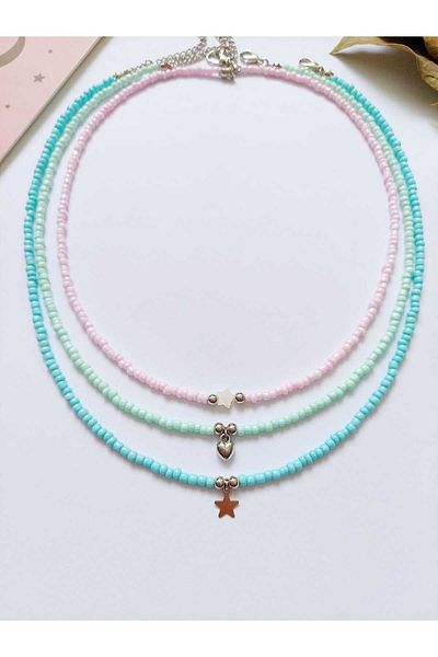 REN AKSESUAR Sand Beaded Necklace Set 3 Pieces