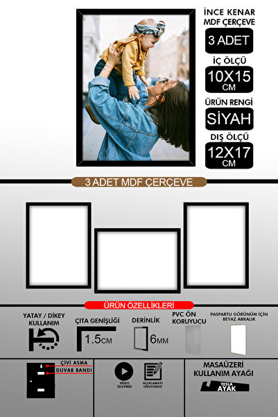 Bytwo 3 komada okvira 10x15 - tanki letvičasti okvir - crni okvir - okvir deb...