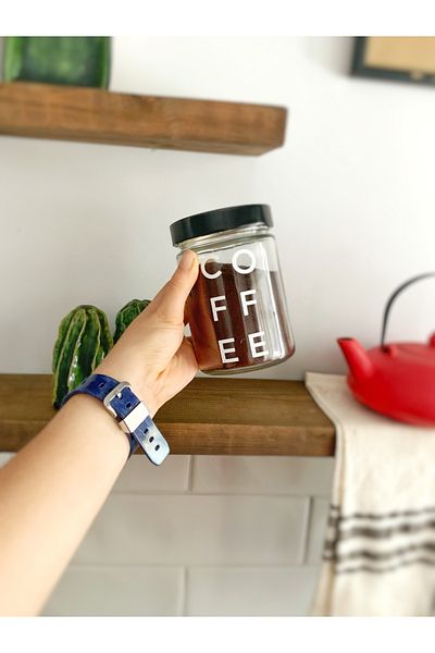 Atölye Merdiven Coffee Printed Glass Round Coffee Jar - Luxury Coffee Corner Decoration with Black Lid