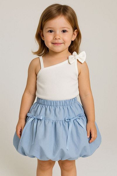 TREND NATURAL Girl's Bow Badi Balloon Skirt Set Pink Blue Yellow