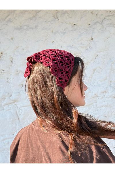 MELUSH Burgundy Colored Patterned Handmade Crochet Knitted Bandana