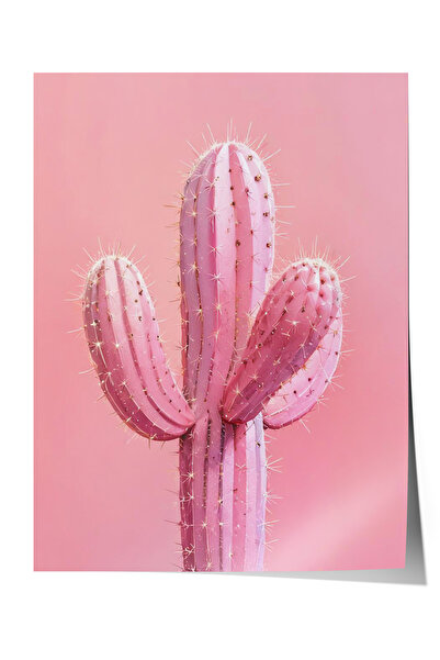Zestia Poster fără ramă, ilustrație minimalistă cu cactus roz, poster decorat...