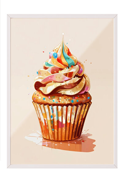 Zestia Tablou cu ramă albă, Ilustrație cu cupcake – Desert colorat, Poster de...