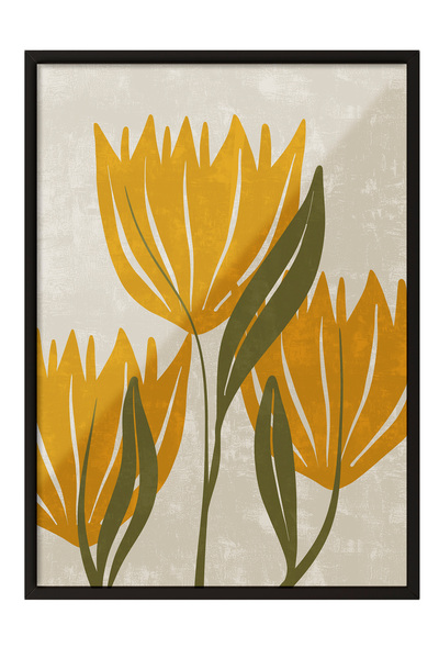 Zestia Tablou cu ramă neagră, ilustrație minimalistă cu flori galbene, poster...