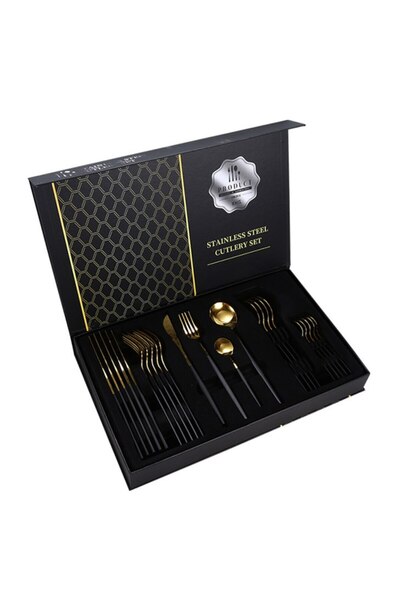 OEM Set cutlery in box, stainless steel, 24 pieces, Gold/Black