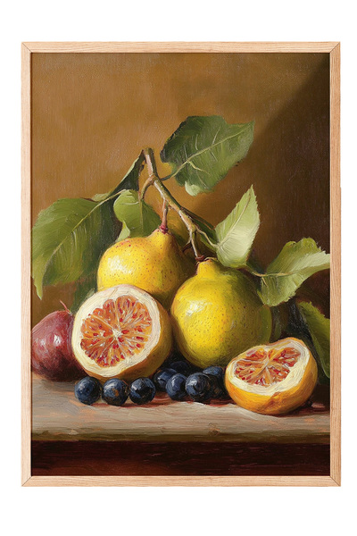 Zestia Tablou cu ramă din lemn, ilustrație realistă cu detalii de fructe proa...