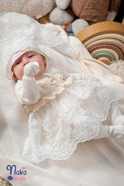 Naka Concept Lacy 5 Piece Baby Girl Hospital Release Set – Hat and Blanket Included 100% Cotton