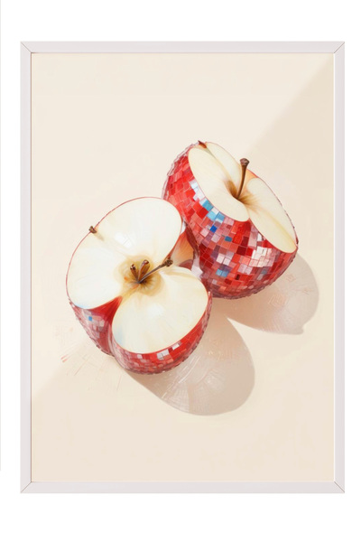 Zestia Tablou înrămat alb, Desen minimalist cu piese de mere, Poster decorati...