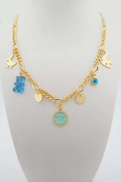 By Zeyna Aksesuar Women's Special Design Blue Color Mixed Figure Evil Eye Necklace