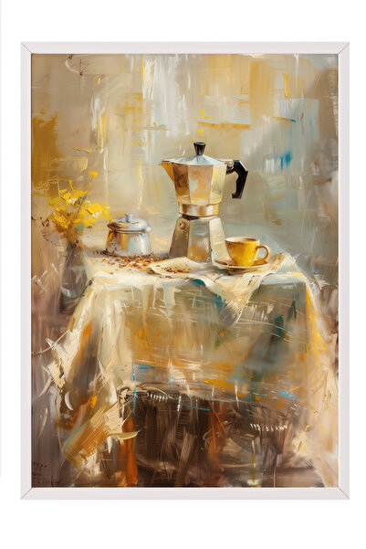 Zestia Tablou cu ramă albă, artă cu natură moartă în tonuri aurii, poster dec...