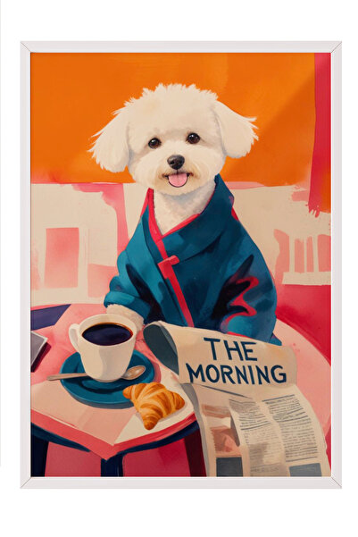 Zestia Tablou înrămat alb, Portret de câine în costum, Poster decorativ pentr...