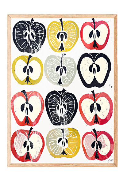 Zestia Tablou cu ramă din lemn, model de măr semi-tăiat – Stil Pop Art, Poste...