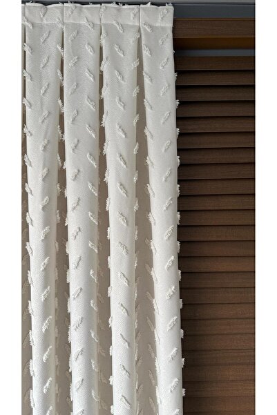 DİLETTO Linen Textured Tasseled Off White Panel Background Curtain Luxury Single Wing 1/3 Frequently Pleated