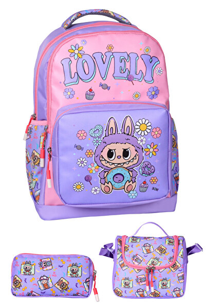 Çanta Trend حقيبة مدرسية مطبوعة من Labubu للمدرسة الابتدائية مكونة من 3 قطع، ...
