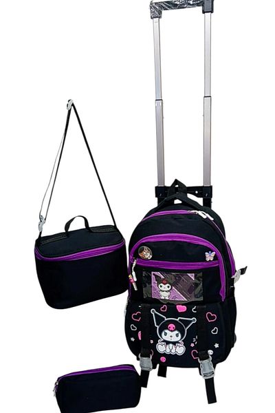 ROWAN ÇANTA 2-Stage Portable 3-Set Primary School Backpack with Wheels and Character Pattern