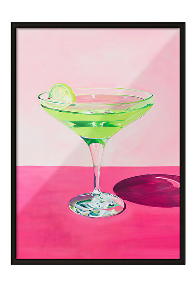 Zestia Картина с черна рамка, илюстрация на зелена чаша за мартини, постер за...