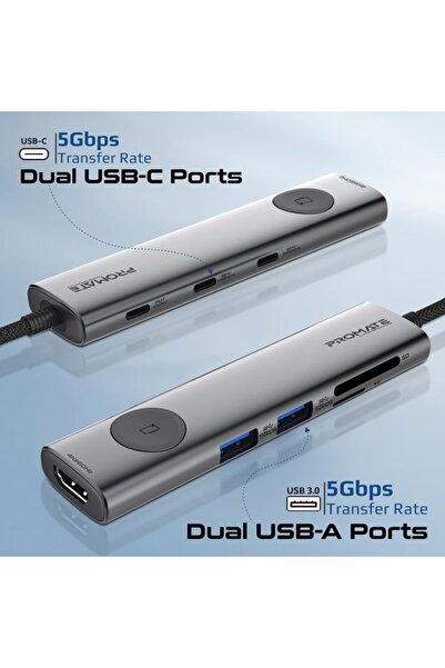 Promate 4K@60Hz Multi-Function High Speed USB-C Hub with Screen Privacy Button