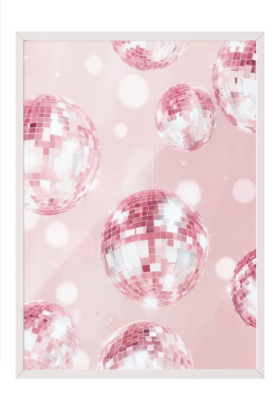 Zestia Tablou cu ramă albă, efect de glob de sticlă strălucitor – fundal roz,...