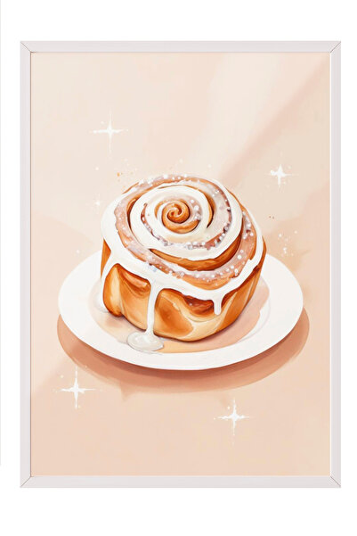 Zestia Картина с бяла рамка, десерт макарон в пастелни цветове, постер за кух...