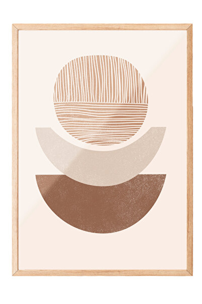 Zestia Tablou cu ramă din lemn, desen abstract cu forme moderne de culoare be...