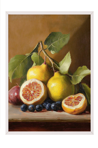 Zestia Tablou cu ramă albă, ilustrație realistă cu detalii de fructe proaspet...