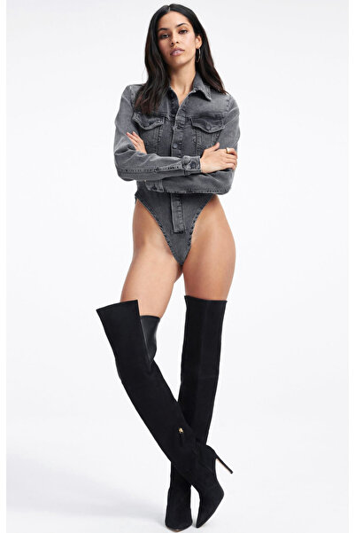 Madame Lucid Kadın Jean Body Suit - Çıt Çıtlı Kot Body