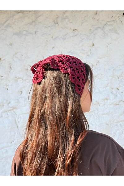 MELUSH Burgundy Colored Patterned Handmade Crochet Knitted Bandana