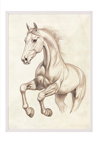 Zestia Tablou înrămat alb, Portret de cal singuratic – Stil artistic, Poster ...