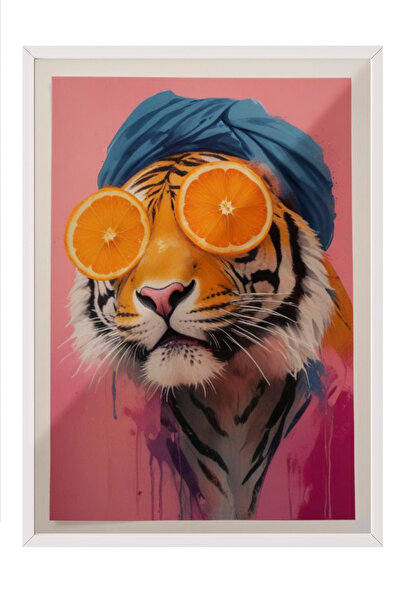 Zestia Tablou înrămat alb, bărbat purtând ochelari portocalii, stil umoristic...