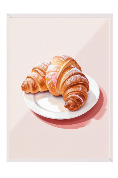 Zestia Картина с бяла рамка, минималистичен дизайн на кроасан за десерт, пост...