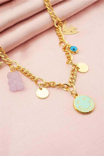 By Zeyna Aksesuar Women's Special Design Purple Color Mixed Figure Evil Eye Necklace