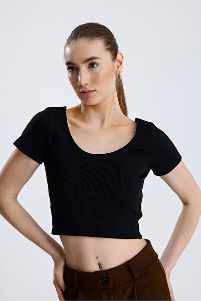 FV Bustier Oval Neck Short Sleeve Bustier Crop