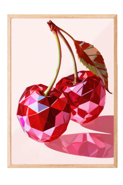Zestia Tablou cu ramă din lemn, cireș din sticlă în formă de inimă, poster de...