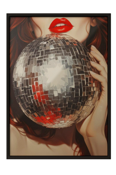 Zestia Tablou înrămat negru, Portret de femeie cu bile de discotecă, Poster d...