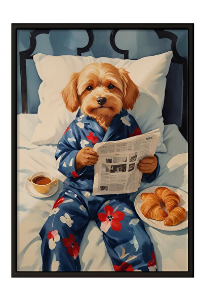 Zestia Tablou înrămat negru, Ilustrație cu câine în haină, Poster decorativ p...