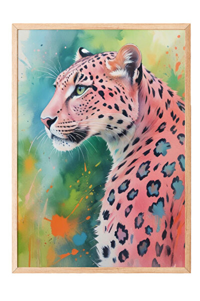 Zestia Tablou cu ramă din lemn, portret de leopard albastru, poster decorativ...