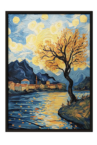 Zestia Siyah Çerçeveli Tablo, Van Gogh Yıldızlı Gece Köprü Yorumu, Salon Deko...