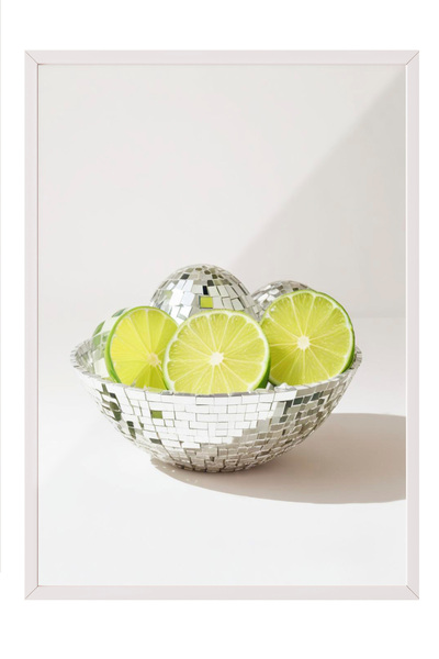 Zestia Beyaz Çerçeveli Tablo, Kasede Limon Minimal Çizim, Mutfak Dekoru Poste...