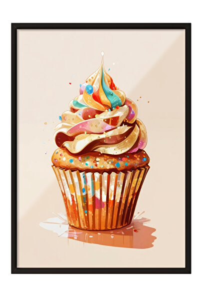 Zestia Tablou cu ramă neagră, Ilustrație cu cupcake – Desert colorat, Poster ...