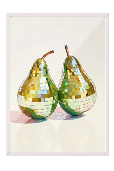 Zestia Tablou cu ramă albă, stil realist cu detaliu cuplu de pere, poster dec...