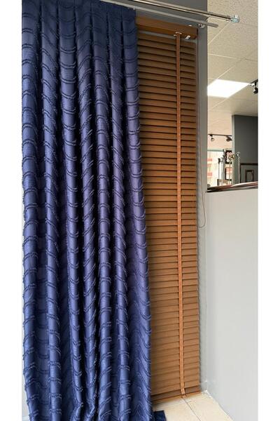 DİLETTO Linen Textured Tasseled Navy Blue Panel Background Curtain Luxury Single Wing 1/3 Tight Pleated