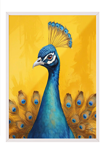 Zestia Tablou înrămat alb, Portret cu păun, Poster decorativ pentru sufrageri...